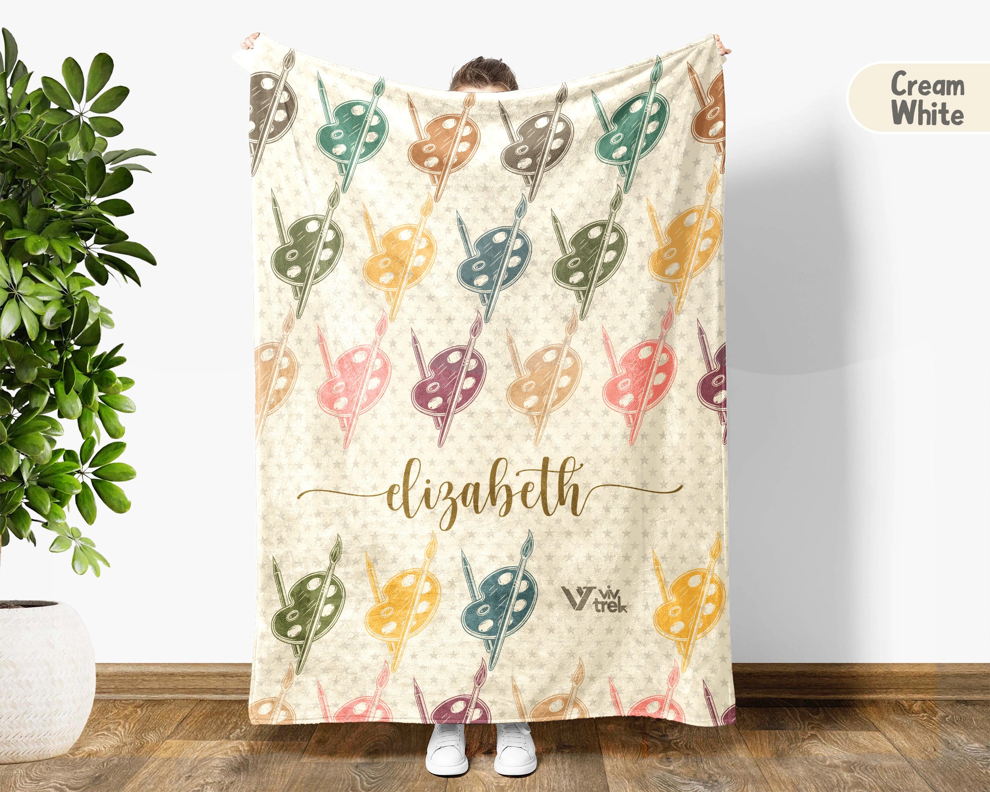Custom Name Artist Blanket, Retro Acrylic Brush Throw for Painters and Creative Hobby Lovers, Cozy Art Room Decor