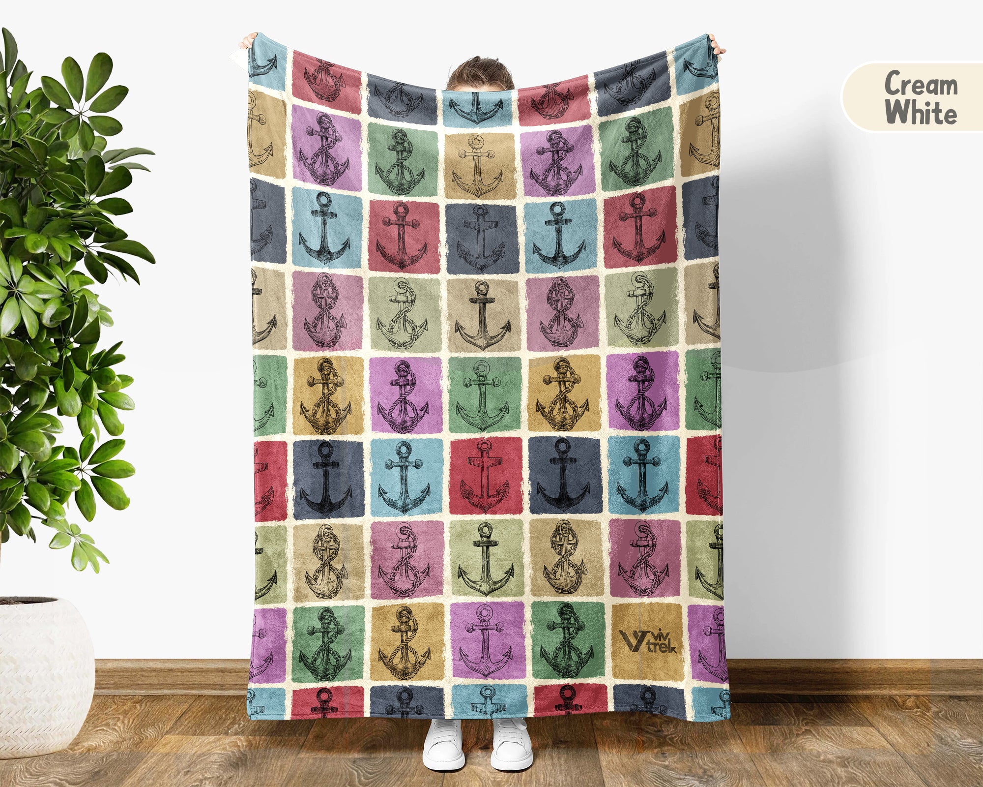 Vintage Boat Anchor Blanket for Nautical Decor, Cozy Lake Life Throw for Sailors, Captains and Boating Enthusiasts
