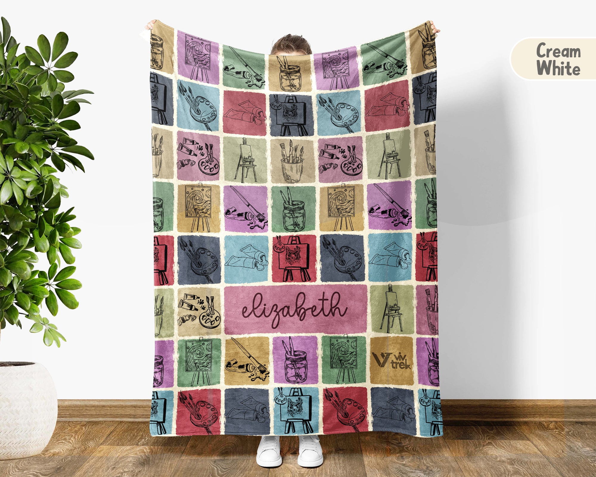 Personalized Name Painting Lover Blanket, Vintage Artist Throw for Creative Souls, Cozy Canvas Inspired Studio Decor