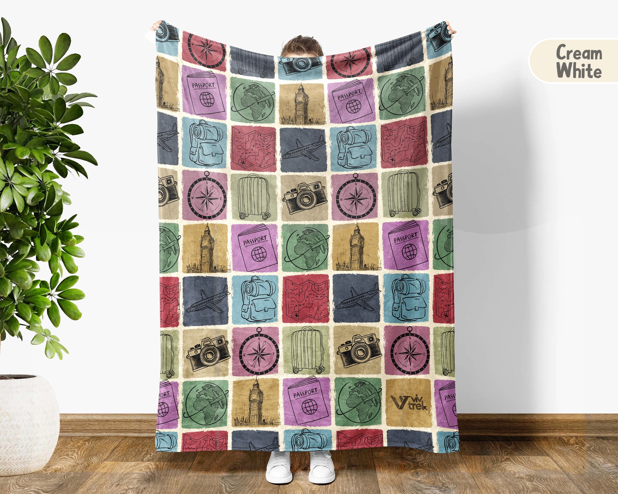 Vintage Travel Lover Blanket, Retro Adventure Throw for Cozy Wanderlust Decor and Explorer Gifts