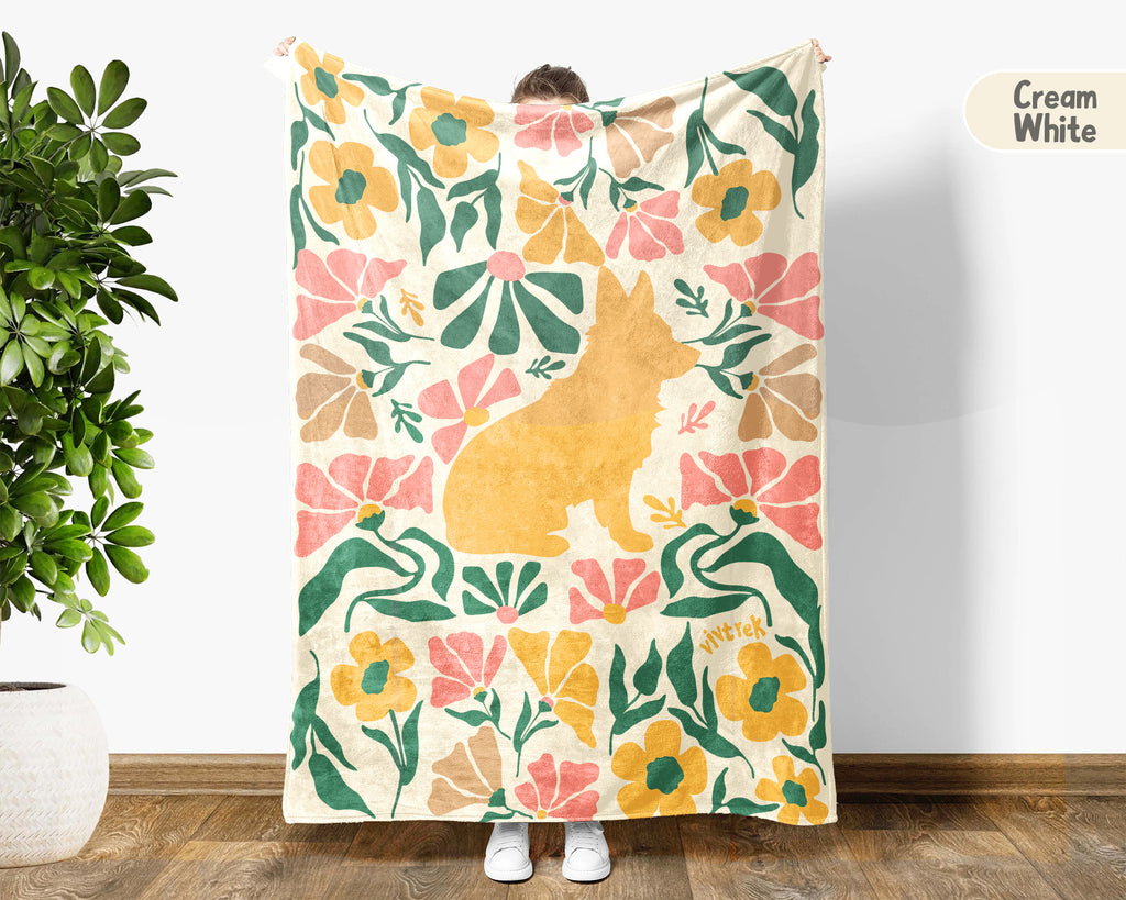 Floral Corgi Blanket – Cozy Cute Dog Lover Throw Gift