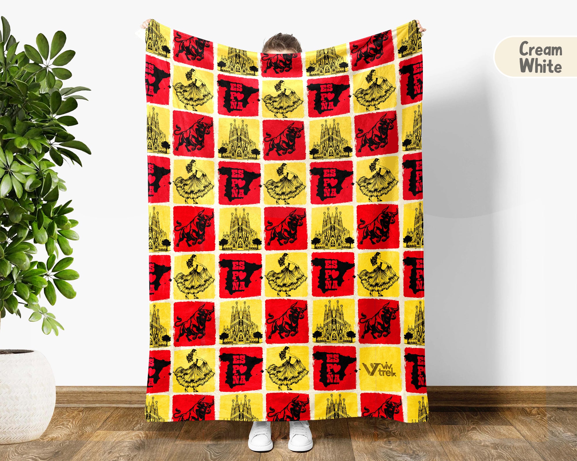 Spain Heritage Blanket Throw with España Flag Design, Cozy Barcelona Madrid Inspired Decor, Europe Travel Lover Gift Blanket