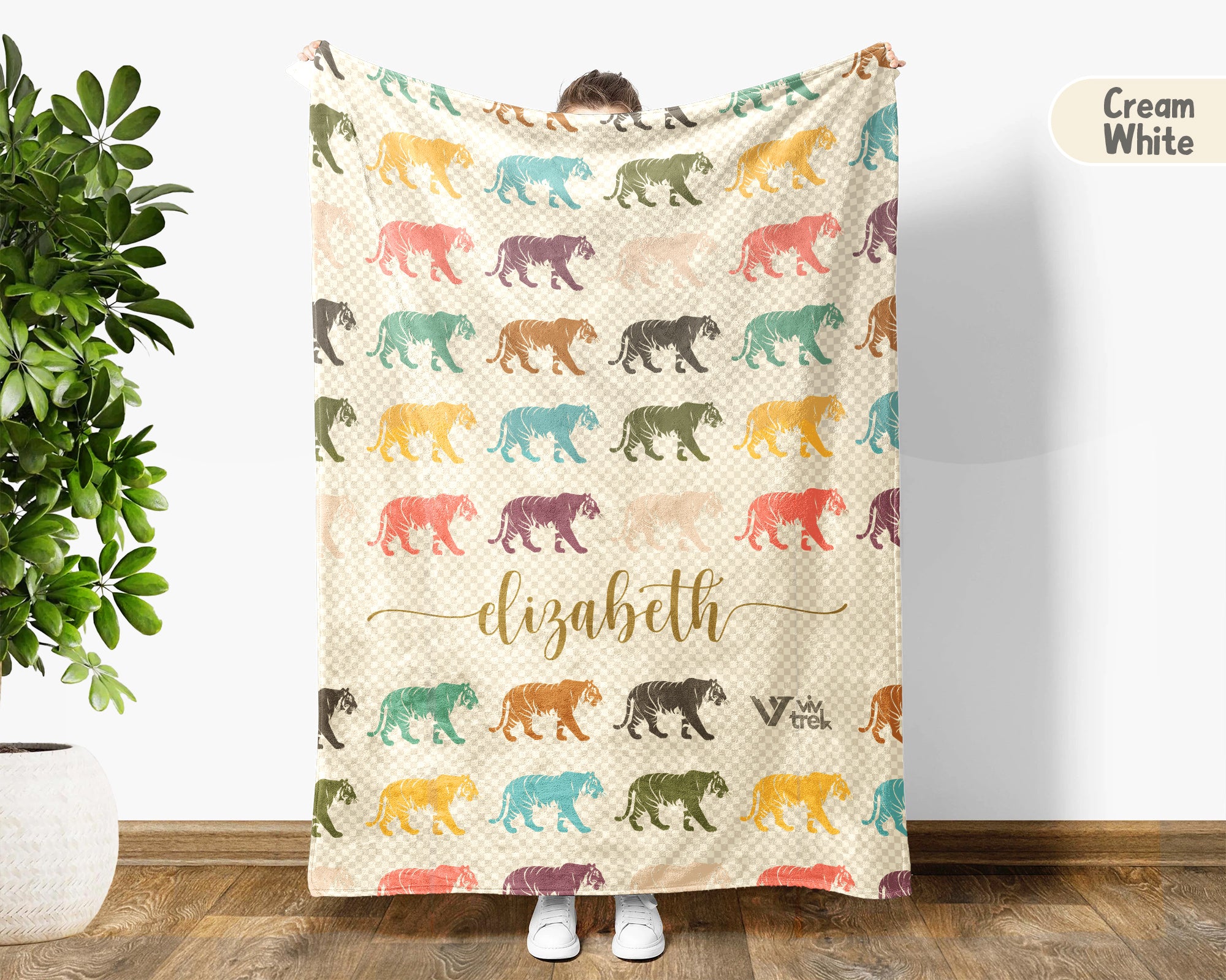 Personalized Tiger Lover Blanket Custom Name Vintage Animal Throw Retro Big Cat Cozy Fleece Gift Wildlife Home Decor Accent Piece