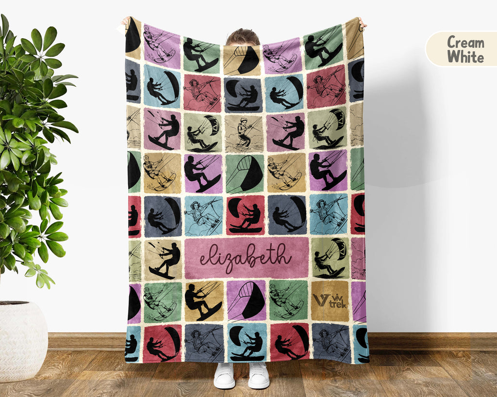 Personalized Kite Surfing Blanket Custom Name Throw Cozy Water Sport Decor Unique Kiteboarding Gift Beach Home Accent