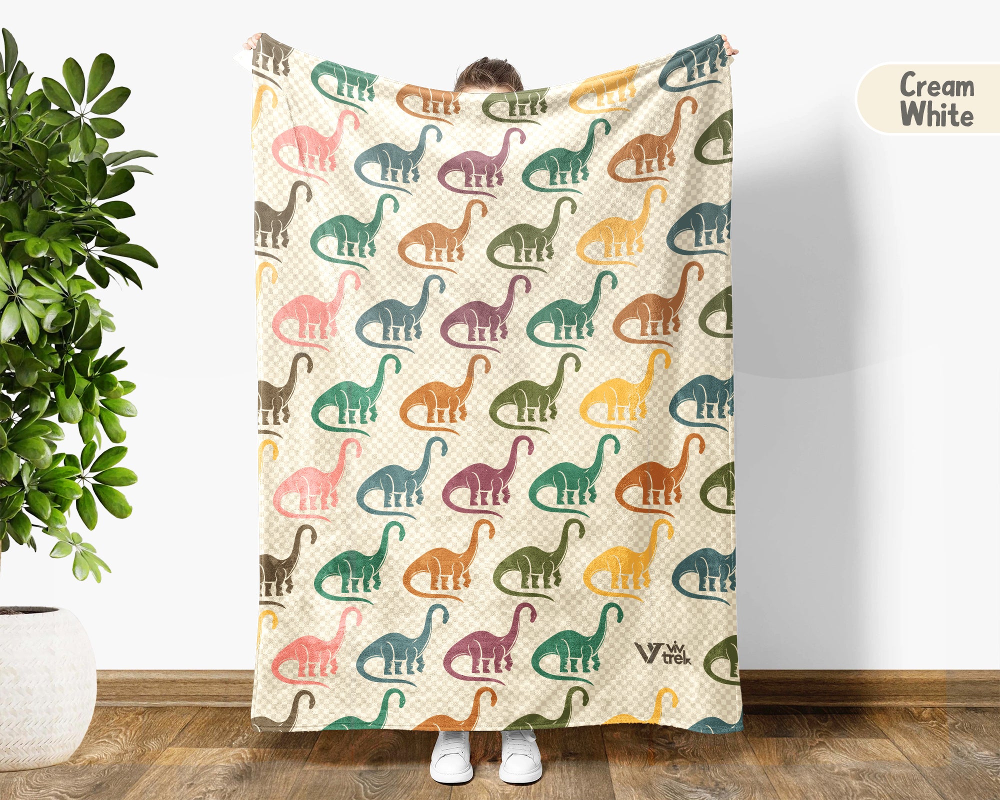 Retro Dinosaur Blanket – Brachiosaurus Cozy Throw Gift