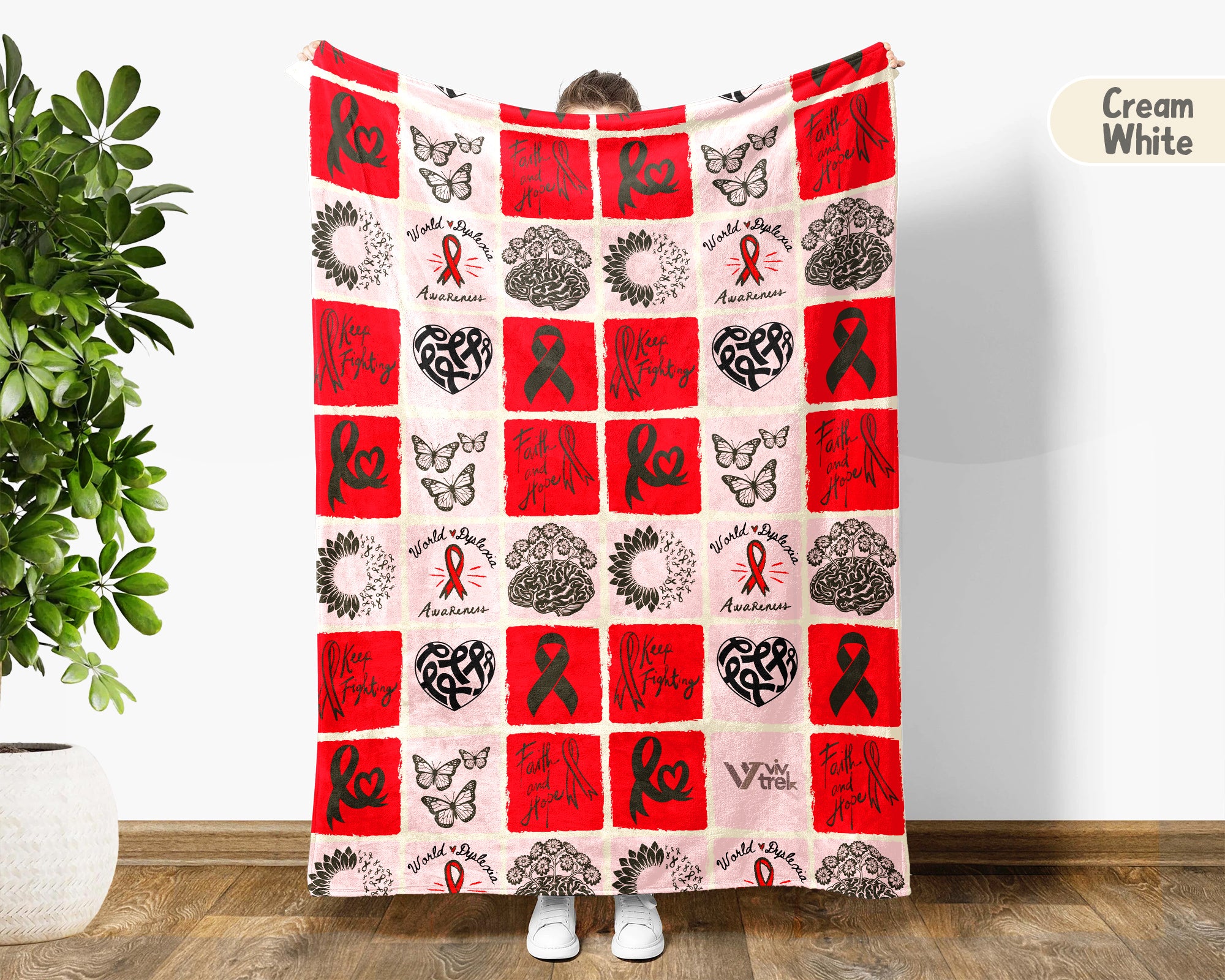 Dyslexia Awareness Blanket for October, Cozy Red Ribbon Throw Battle Blanket for Students, Educators & Family, Meaningful Support Gift