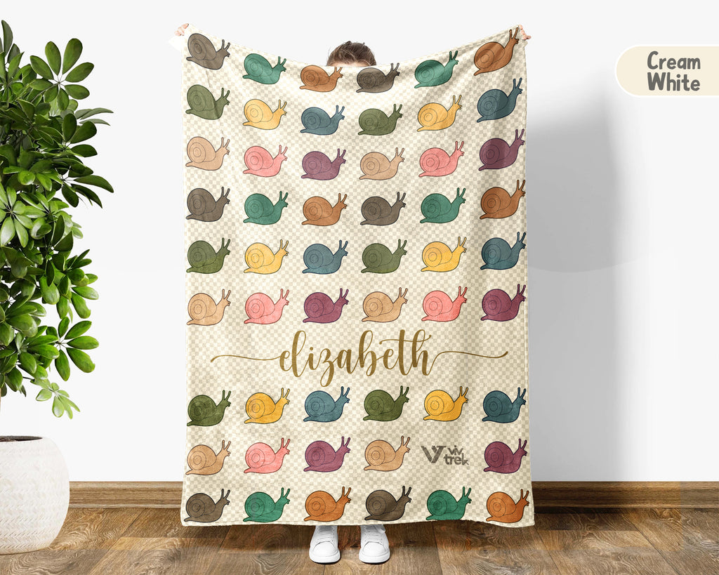 Personalized Snail Throw Custom Name Mollusk Lover Blanket Retro Slow Life Garden Design Nature Gift Cozy Home Accent Decor