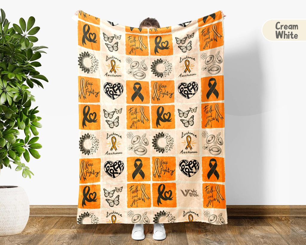 Leukemia Awareness Blanket for September, Cozy Orange Ribbon Throw for Patients, Caregivers & Family, Meaningful Support Gift For Battle Blankets