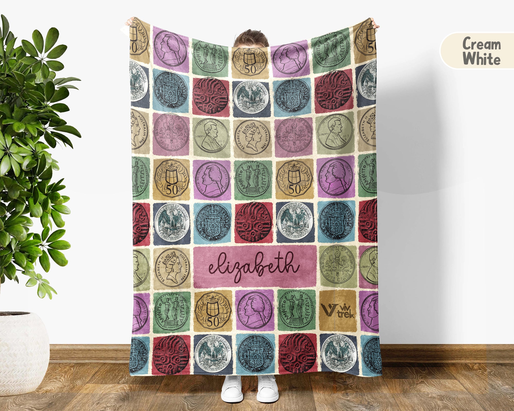 Custom Name Coin Collector Blanket, Vintage Numismatics Throw for Hobby Lovers, Cozy Bullion Inspired Decor Gift