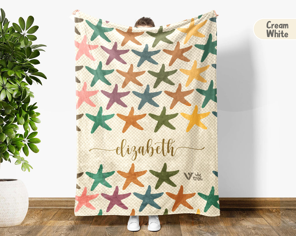 Personalized Starfish Blanket Custom Name Ocean Lover Throw Cozy Coastal Gift Sea Life Inspired Home Decor Accent