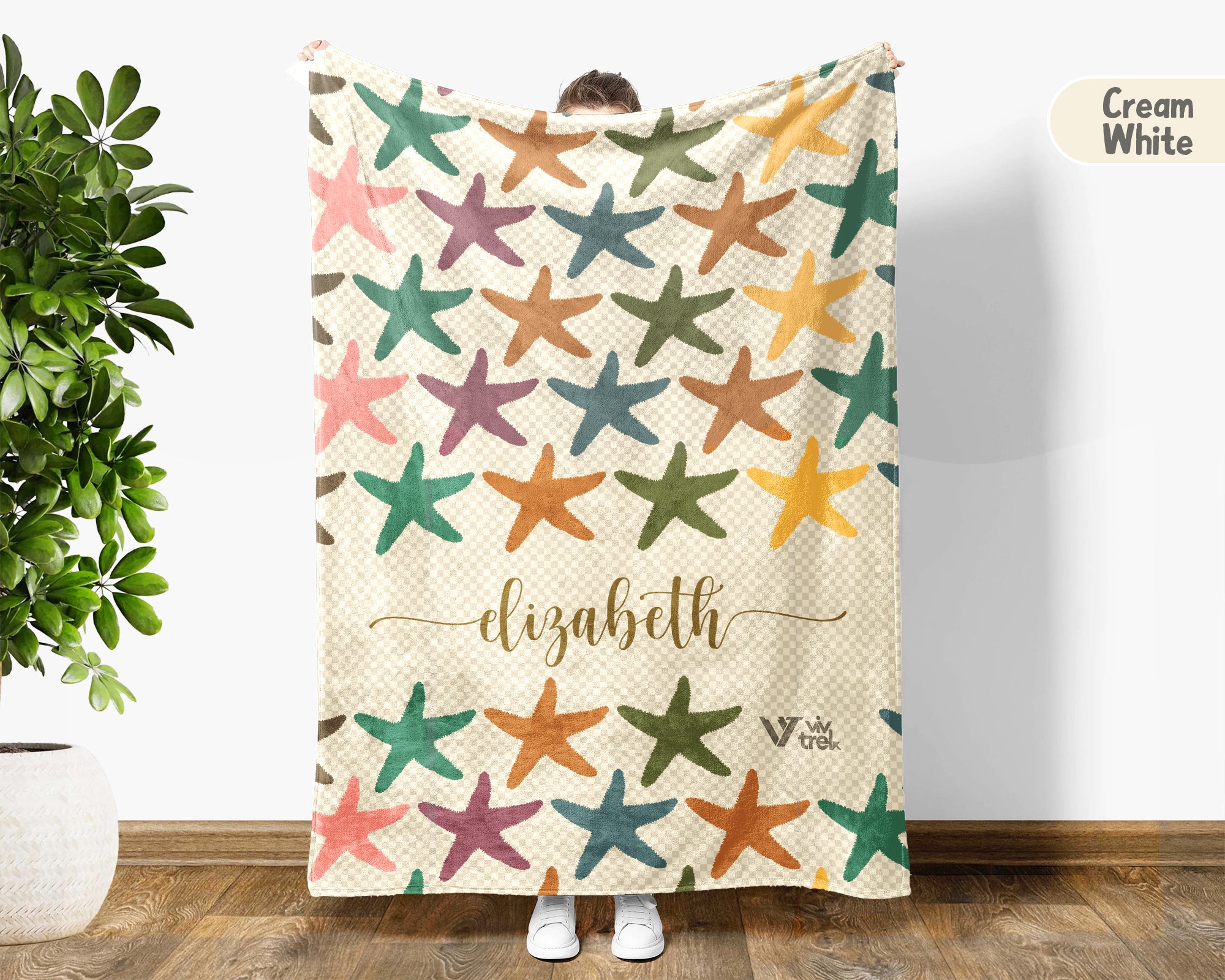 Personalized Starfish Blanket Custom Name Ocean Lover Throw Cozy Coastal Gift Sea Life Inspired Home Decor Accent
