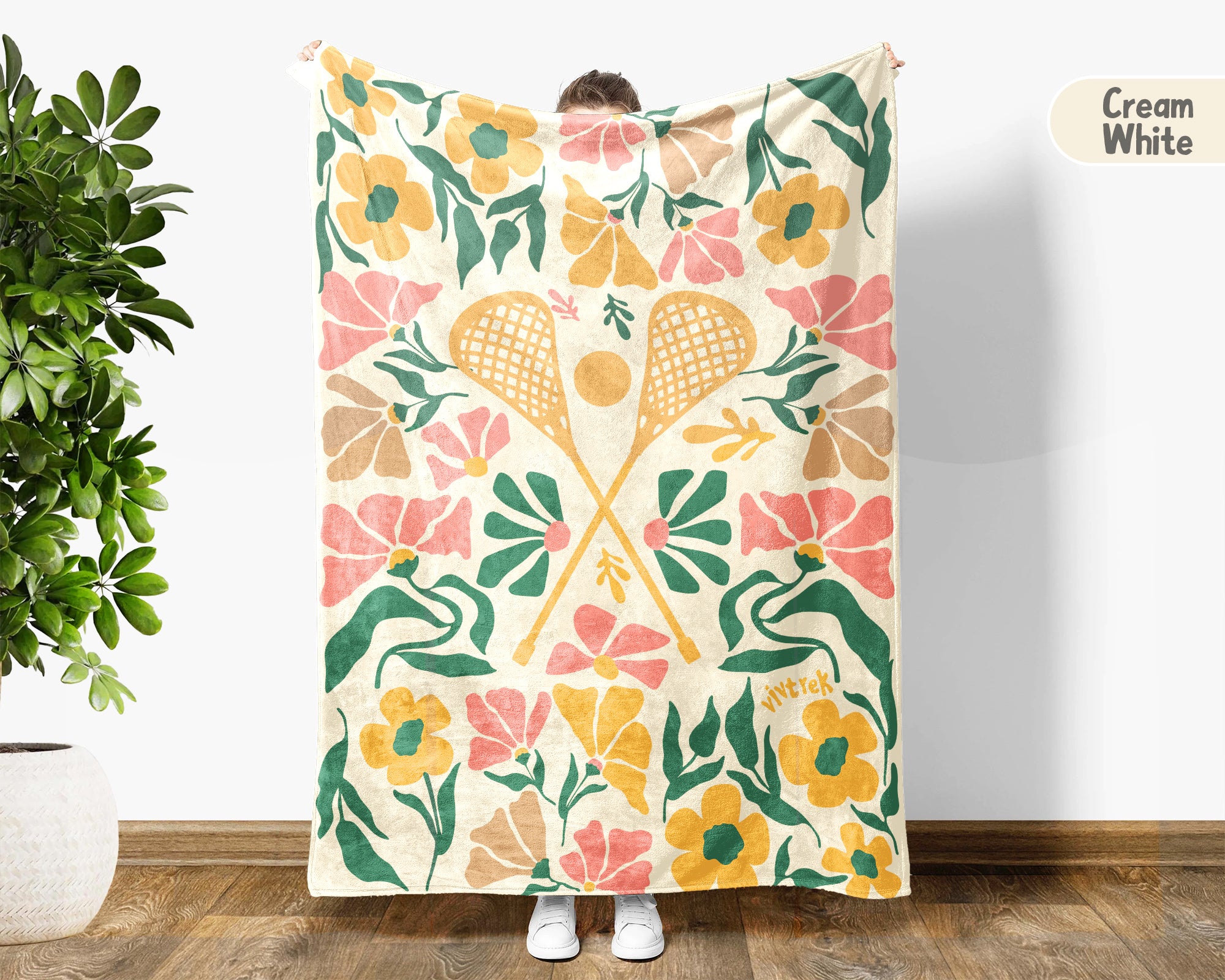 Floral Lacrosse Blanket – Cozy Vintage Sports Throw Gift