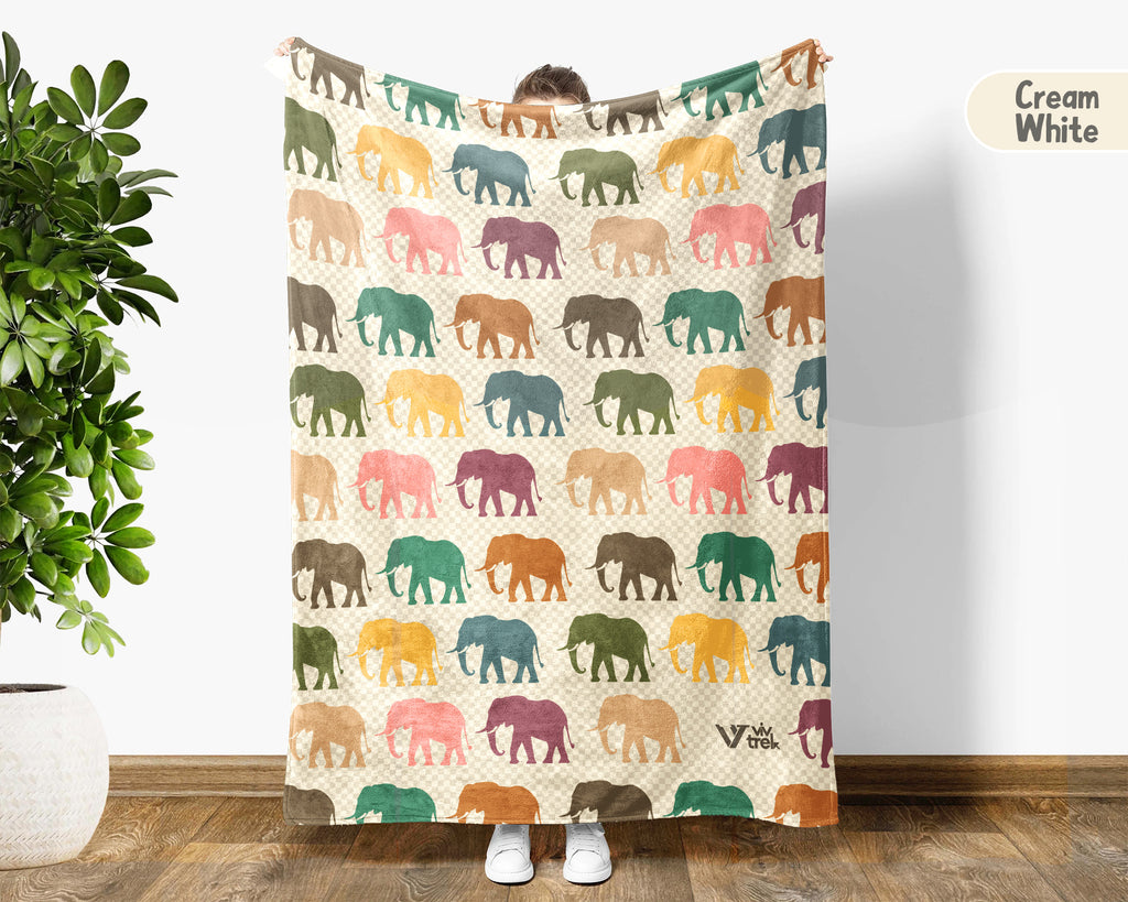 Retro Elephant Throw – Cozy Wildlife Animal Lover Blanket