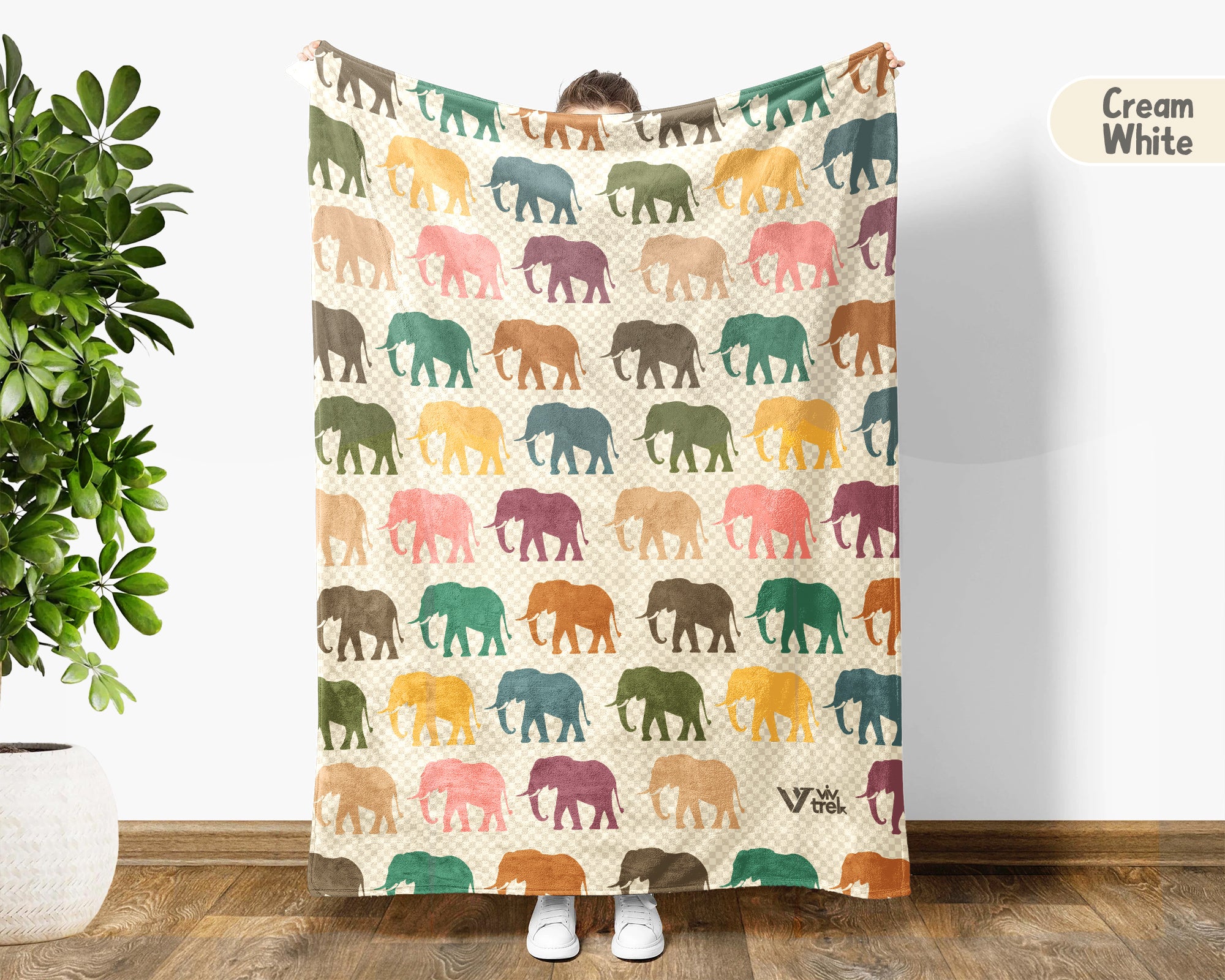 Retro Elephant Throw – Cozy Wildlife Animal Lover Blanket