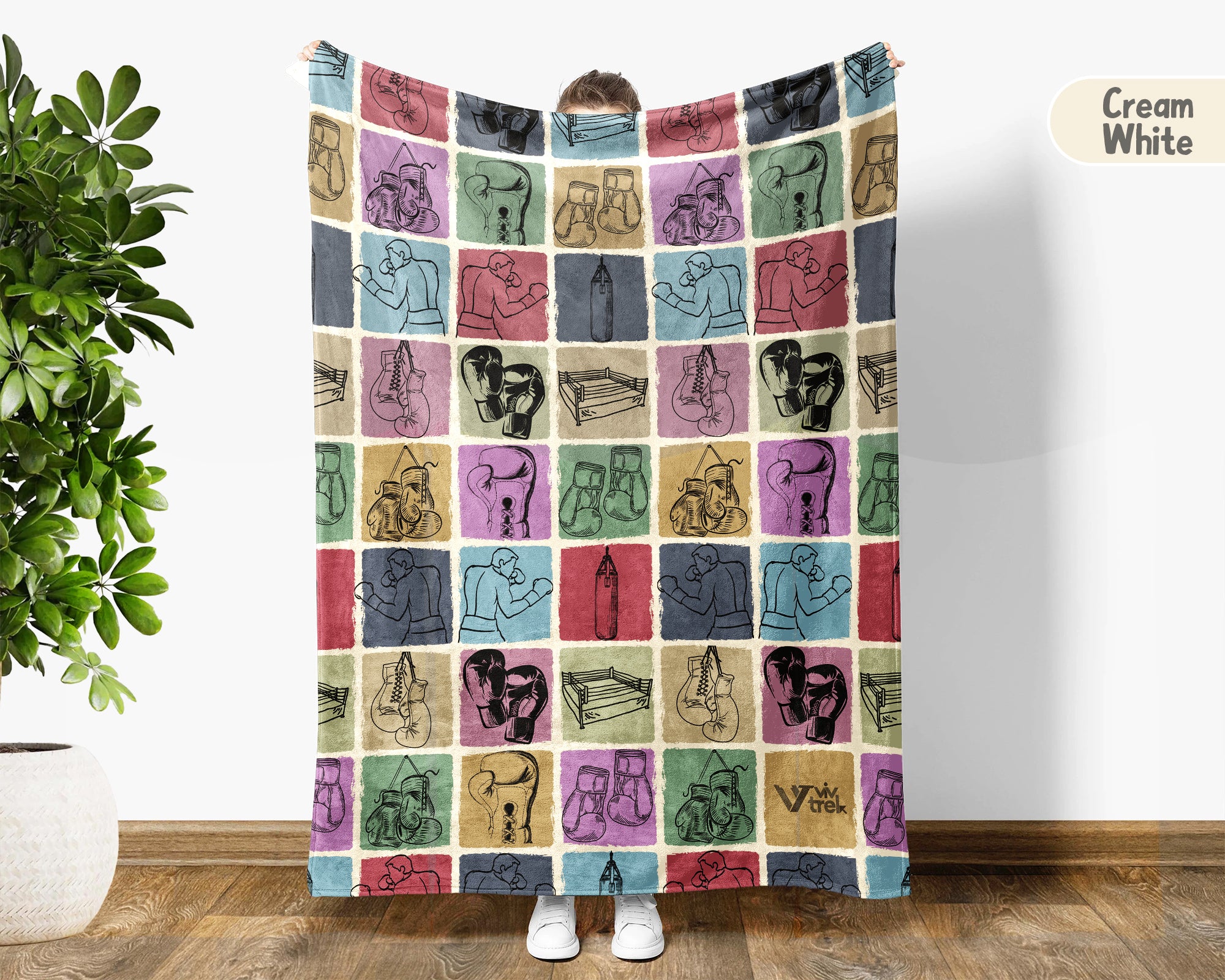 Vintage Boxing Lover Blanket Cozy Sports Throw for Fans Soft Gloves Design Fleece Blanket Unique Athlete Gift Decor