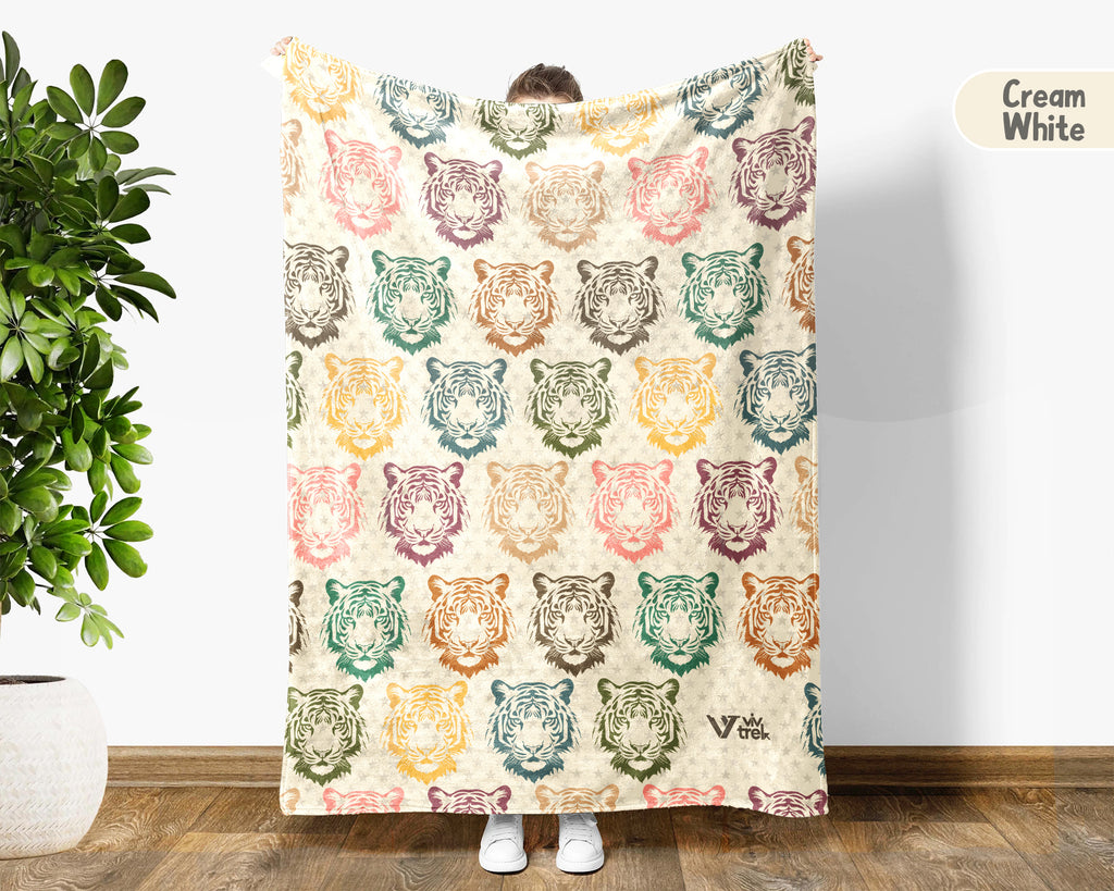 Retro Tiger Blanket Jungle Animal Throw Cozy Big Cat Graphic Decor Vintage Style Gift Wildlife Lover Home Accent