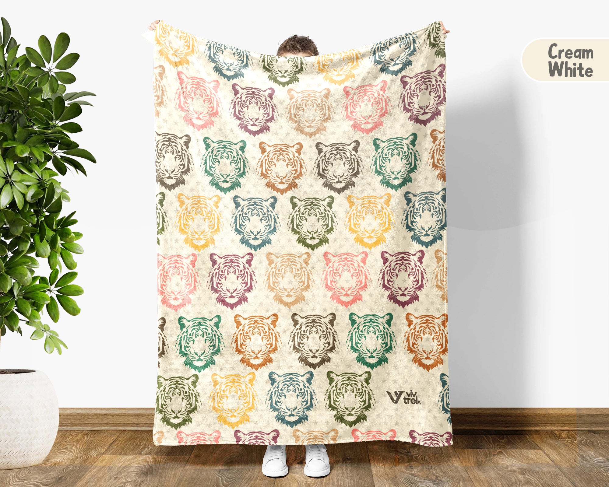 Retro Tiger Blanket Jungle Animal Throw Cozy Big Cat Graphic Decor Vintage Style Gift Wildlife Lover Home Accent