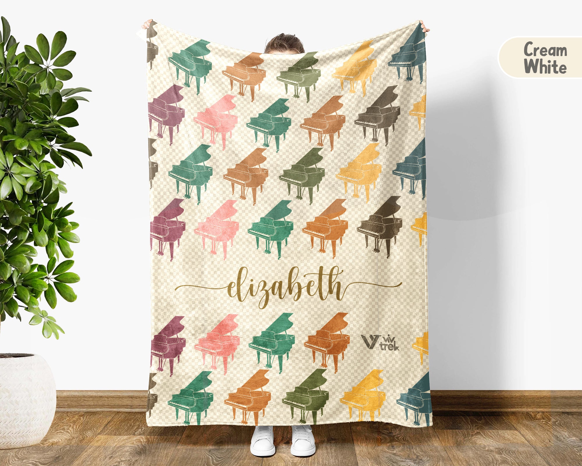 Personalized Piano Blanket Custom Name Vintage Grand Music Lover Retro Pianist Gift Cozy Classical Music Home Decor Throw