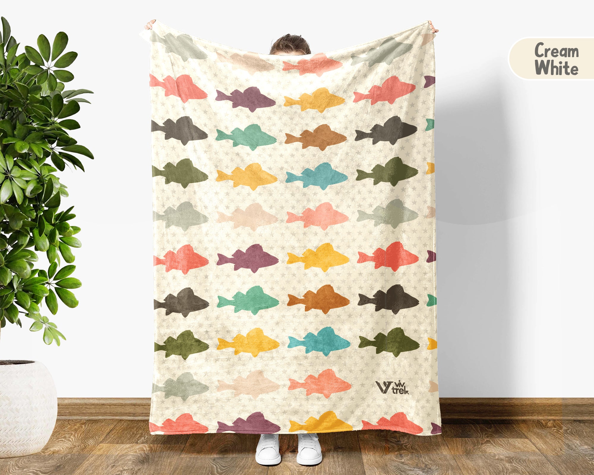 Retro Fishing Lover Blanket for Anglers, Cozy Fish Throw Gift for Fisherman Dad and Rustic Outdoor Cabin Style