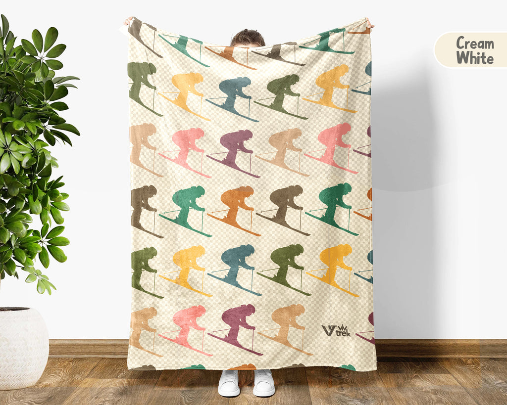 Retro Sking Lover Blanket Cozy Winter Sports Throw Warm Alpine Decor Unique Skier Gift for Snow Adventure Fans