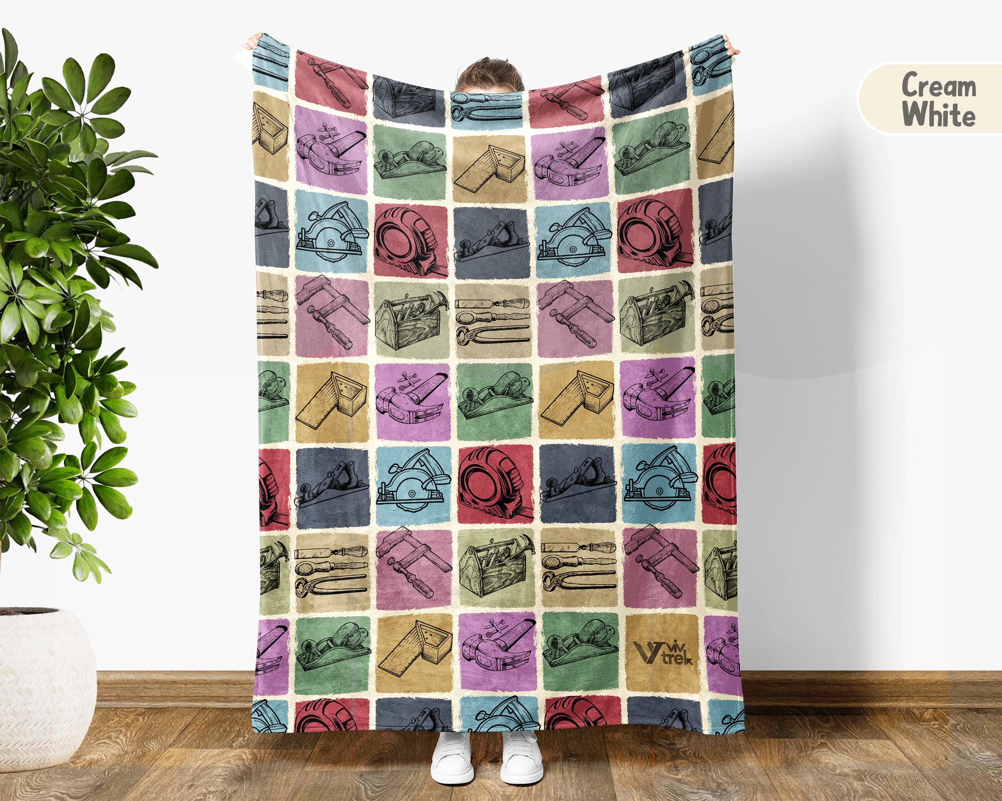 Vintage Woodworking Lover Blanket, Retro Carpenter Throw for Cozy Workshop Decor and Craftsman Gift Ideas