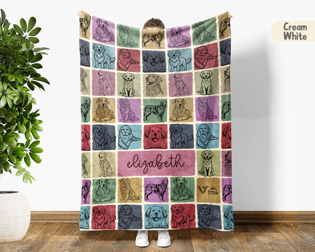 Personalized Name Golden Retriever Blanket – Cozy Vintage Dog Lover Throw