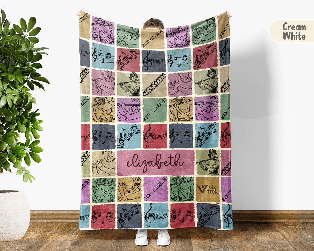 Personalized Name Flute Blanket – Cozy Vintage Throw for Music Lovers