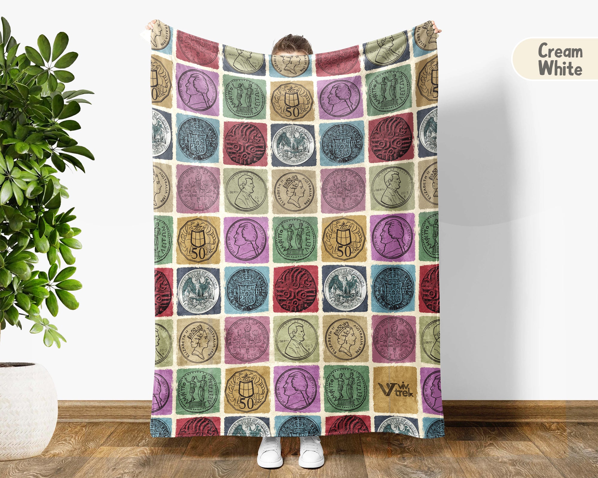Vintage Coin Collector Blanket, Retro Numismatics Throw for Bullion Enthusiasts and Cozy Hobby Room Decor