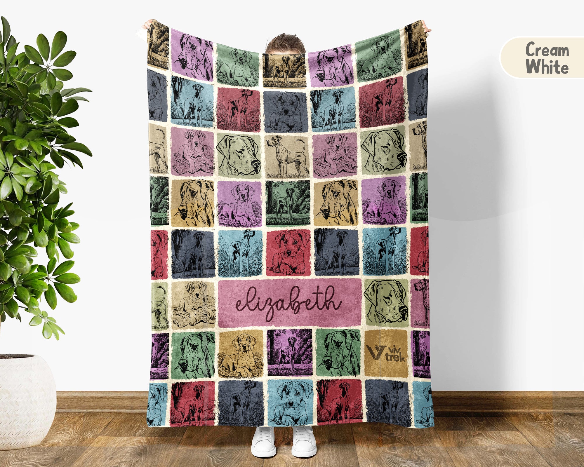 Personalized Great Dane Blanket – Custom Name Cozy Retro Dog Lover Throw