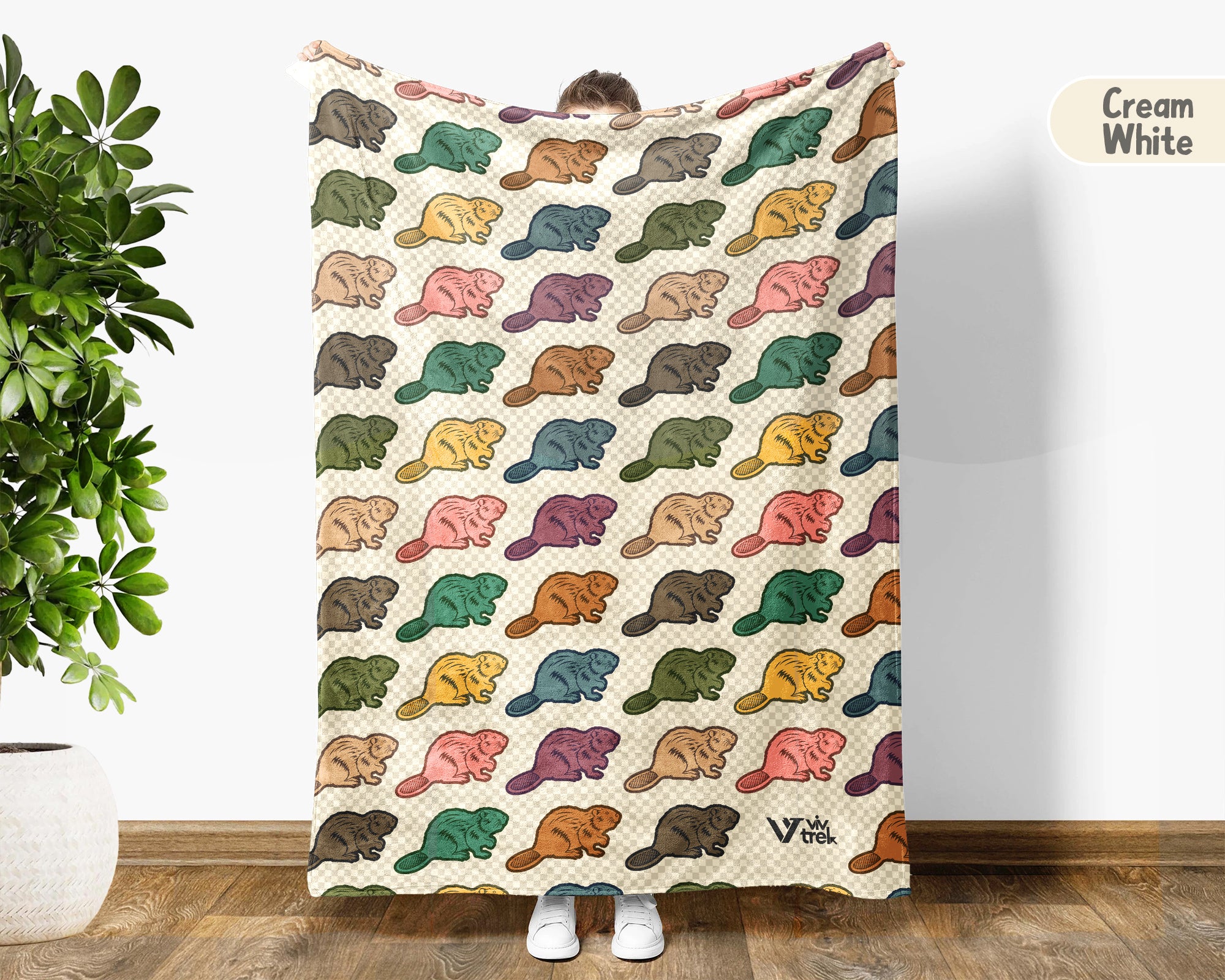 Retro Beaver Throw Blanket – Cozy Wildlife Gift for Nature Lovers
