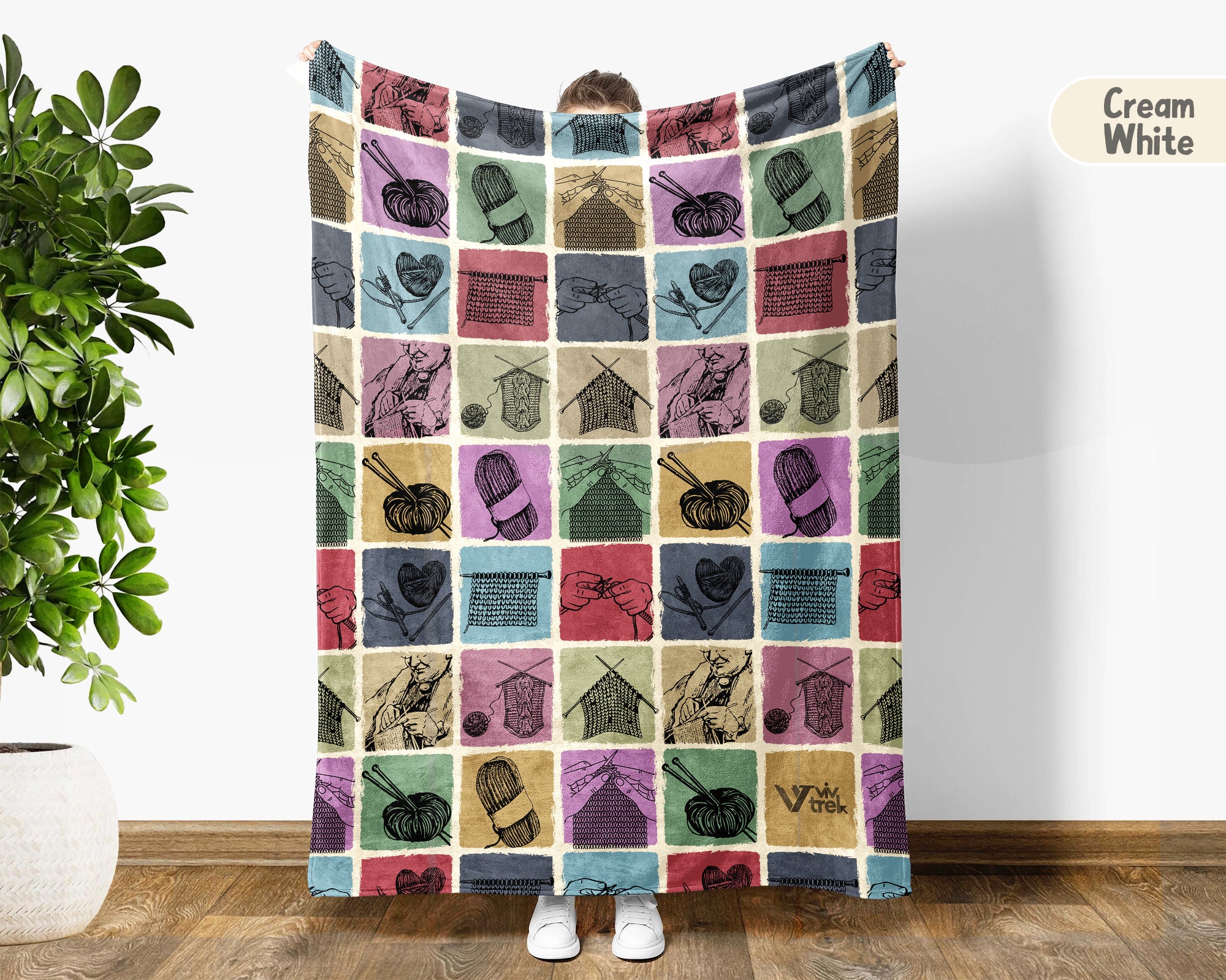 Vintage Knitting Lover Blanket, Cozy Yarn Crochet Throw for Craft Fans, Retro Needlework Inspired Home Decor Gift