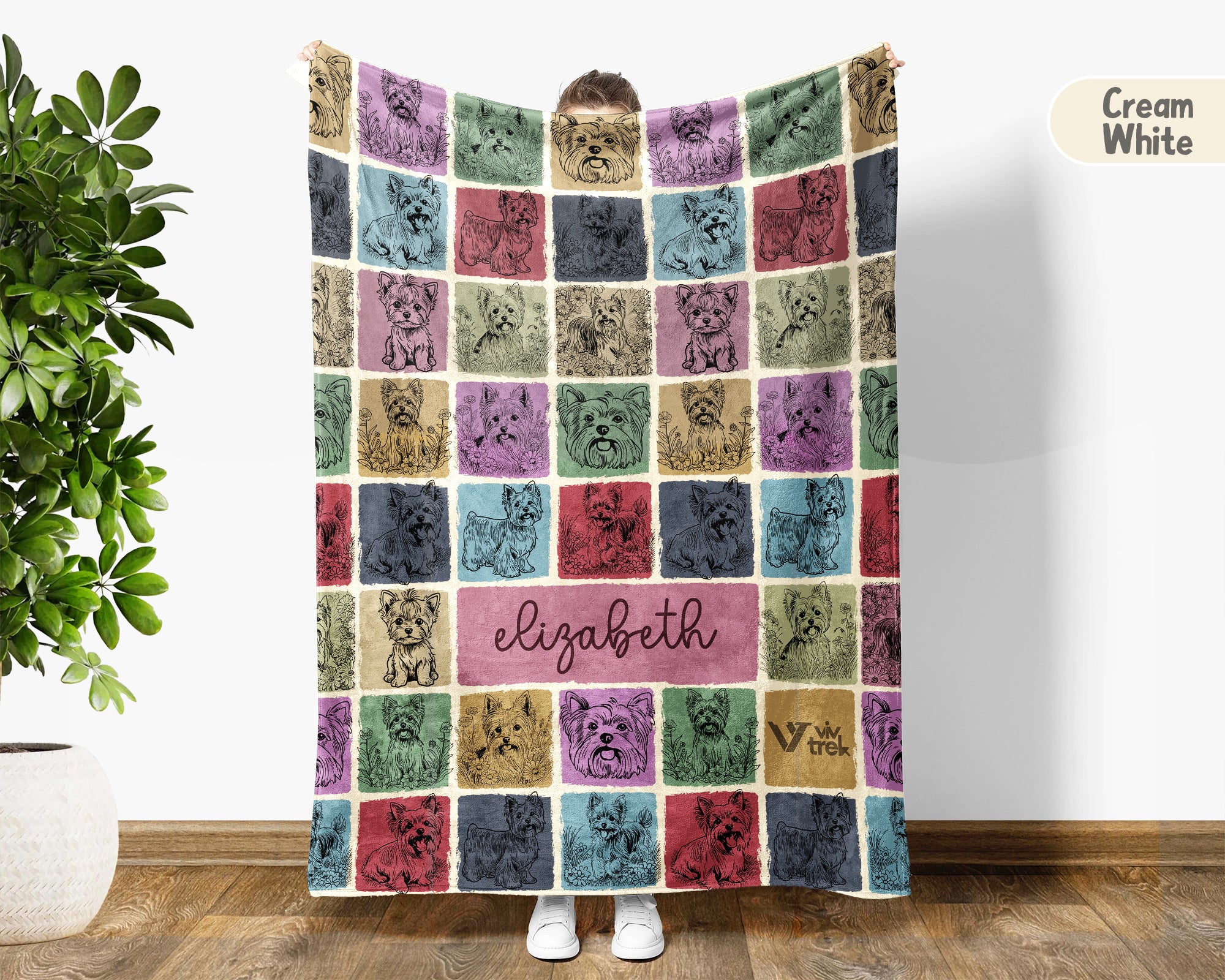 Custom Name Yorkshire Terrier Dog Blanket Personalized Retro Yorkie Puppy Throw Cozy Pet Lover Gift Vintage Dog Breed Decor