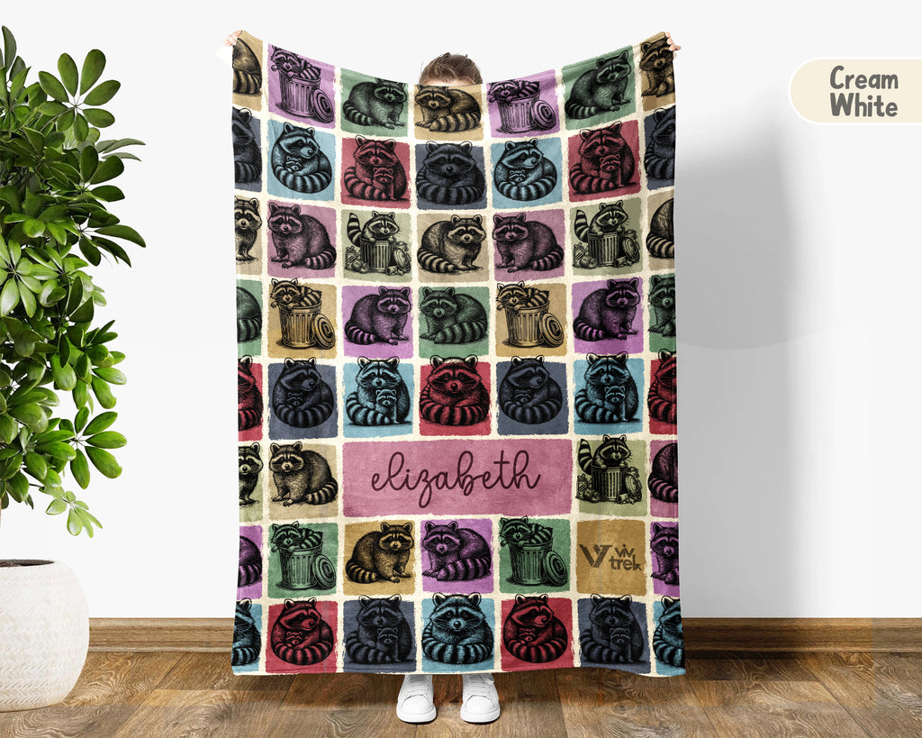 Personalized Raccoon Blanket Funny Animal Lover Throw Soft Wildlife Decor Unique Custom Name Gift for Home