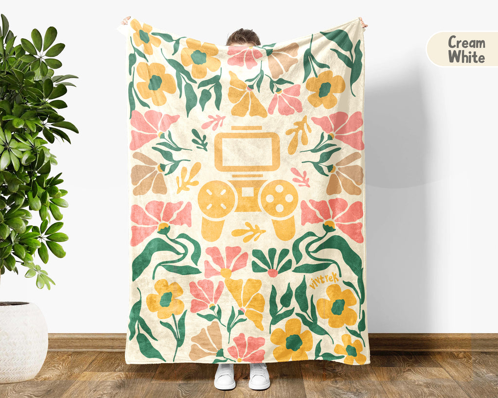 Floral Video Gaming Blanket – Cozy Gamer Throw for Kids, Teens & Adults