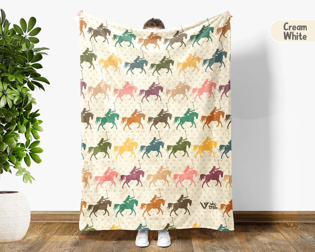Vintage Polo Player Throw Blanket – Cozy Equestrian Gift for Horse Lovers