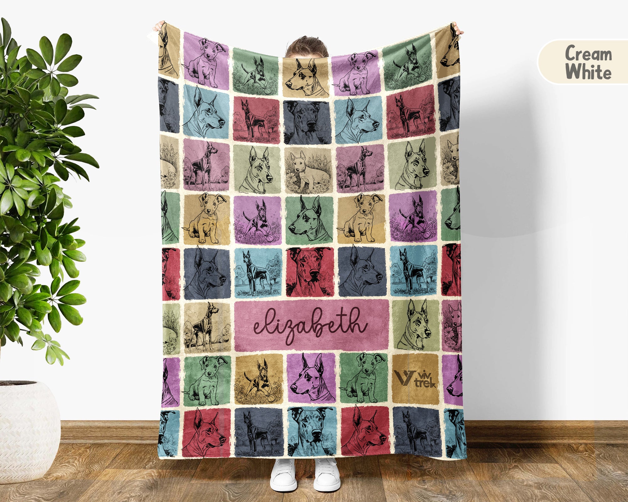 Personalized Name Dobermann Dog Blanket – Cozy Retro Throw for Dog Lovers