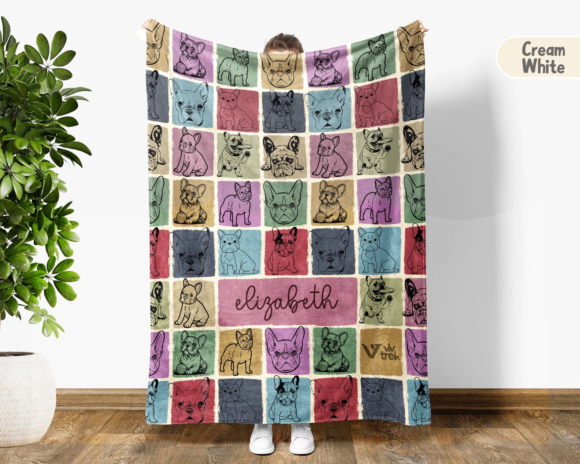 Personalized Name French Bulldog Blanket Custom Cozy Retro Dog Lover Throw Gift