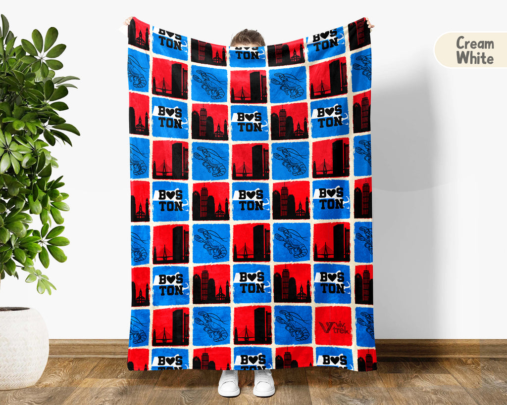 Boston City Map Blanket Throw, Cozy Retro New England Decor, Massachusetts Pride Gift, Historic Boston Sofa Throw Blanket