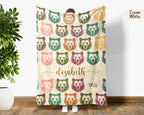 Custom Bear Blanket Personalized Name Retro Wildlife Throw Cozy Rustic Forest Decor Unique Animal Graphic Gift Home Accent