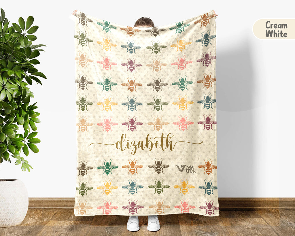 Personalized Bee Blanket Cozy Vintage Bee Throw Gift for Nature Lovers