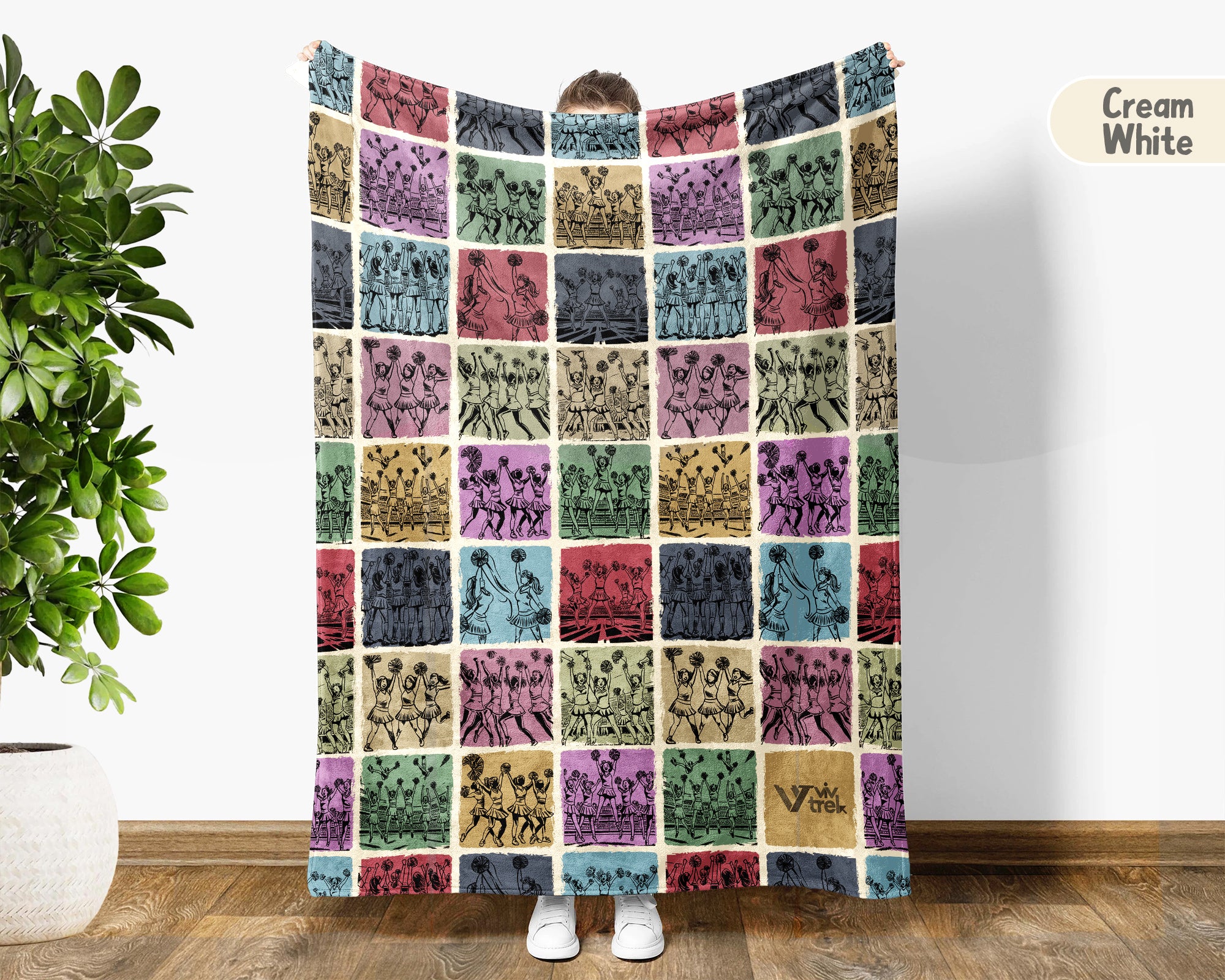 Vintage Cheerleading Blanket Cozy Cheerleader Throw Sporty Fleece Blanket Cheer Lover Gift Home Decor Idea for Game Day Couch Bedroom