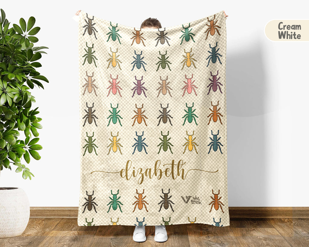 Personalized Ant Insect Throw Custom Name Bug Lover Blanket Retro Ant Farm Design Science Nature Entomologist Gift Home Accent