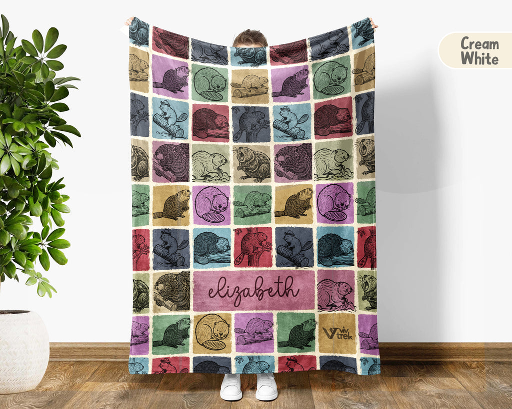 Custom Name Beaver Blanket – Personalized Woodland Animal Throw