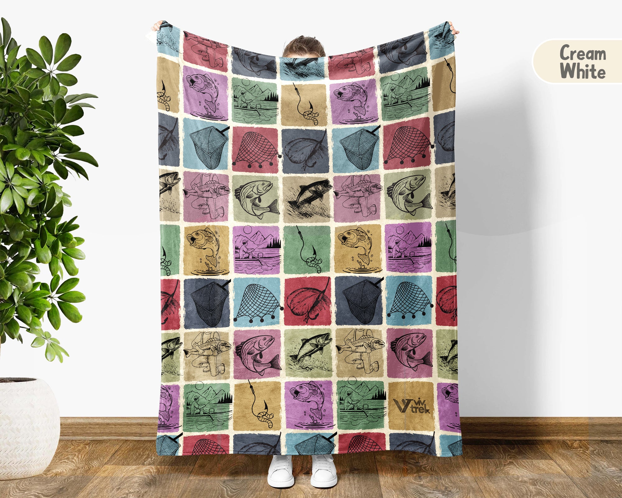 Vintage Fishing Blanket Cozy Angler Throw Soft Fisherman Decor Unique Outdoor Gift for Cabin and Lake Lovers