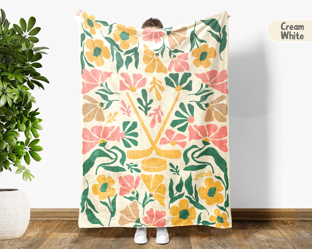 Floral Ice Hockey Blanket – Cozy Sports Fan Throw Gift