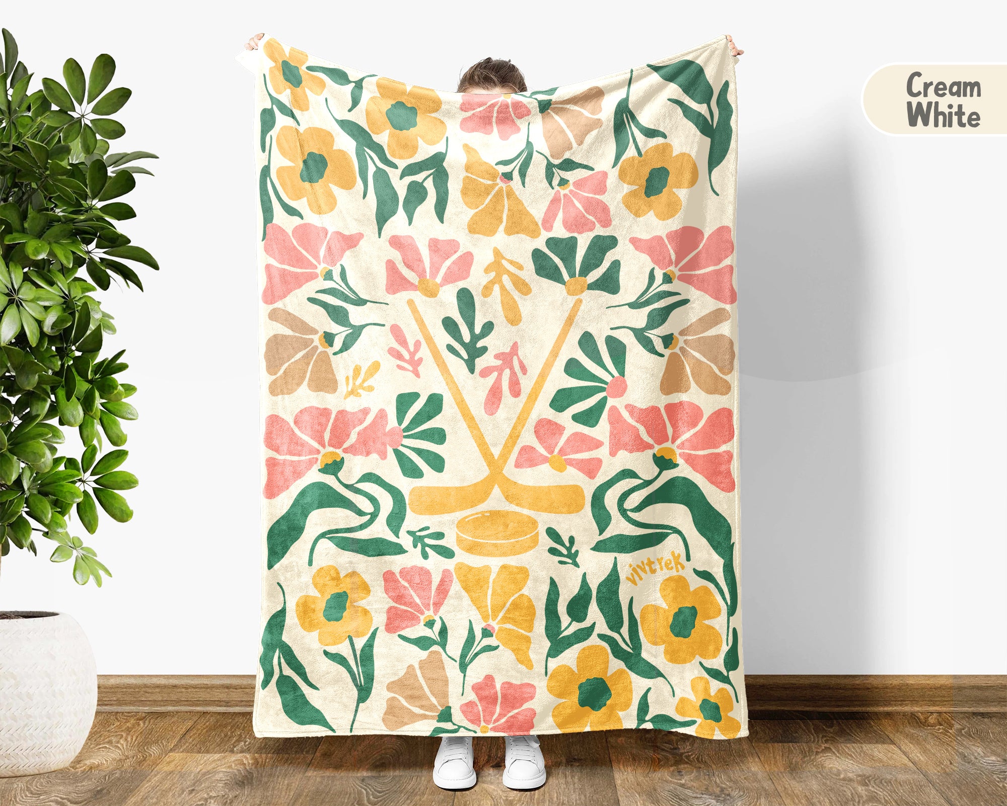Floral Ice Hockey Blanket – Cozy Sports Fan Throw Gift