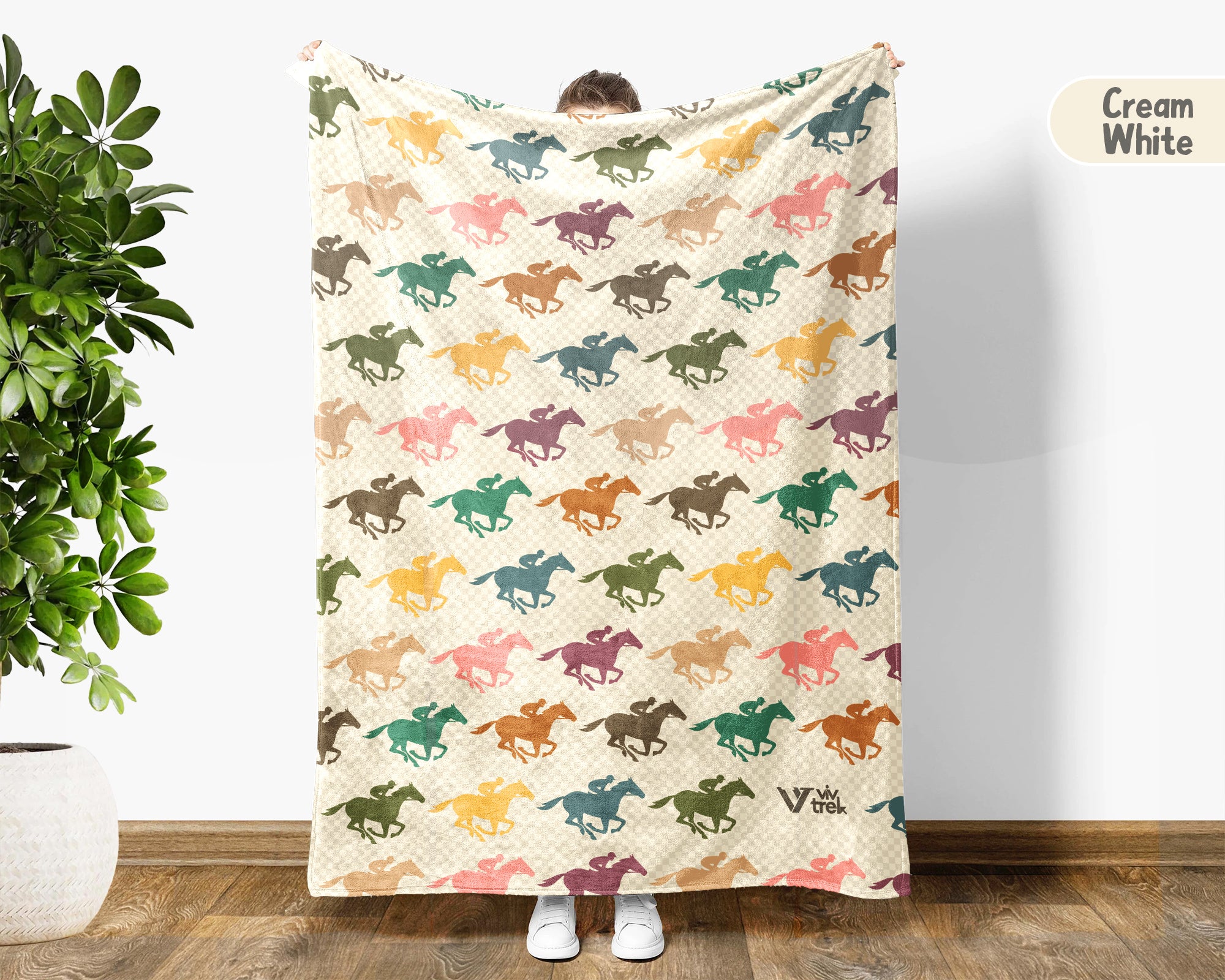 Retro Horse Racing Blanket Cozy Equestrian Throw Race Day Decor Soft Graphic Gift for Jockey Fans and Riders