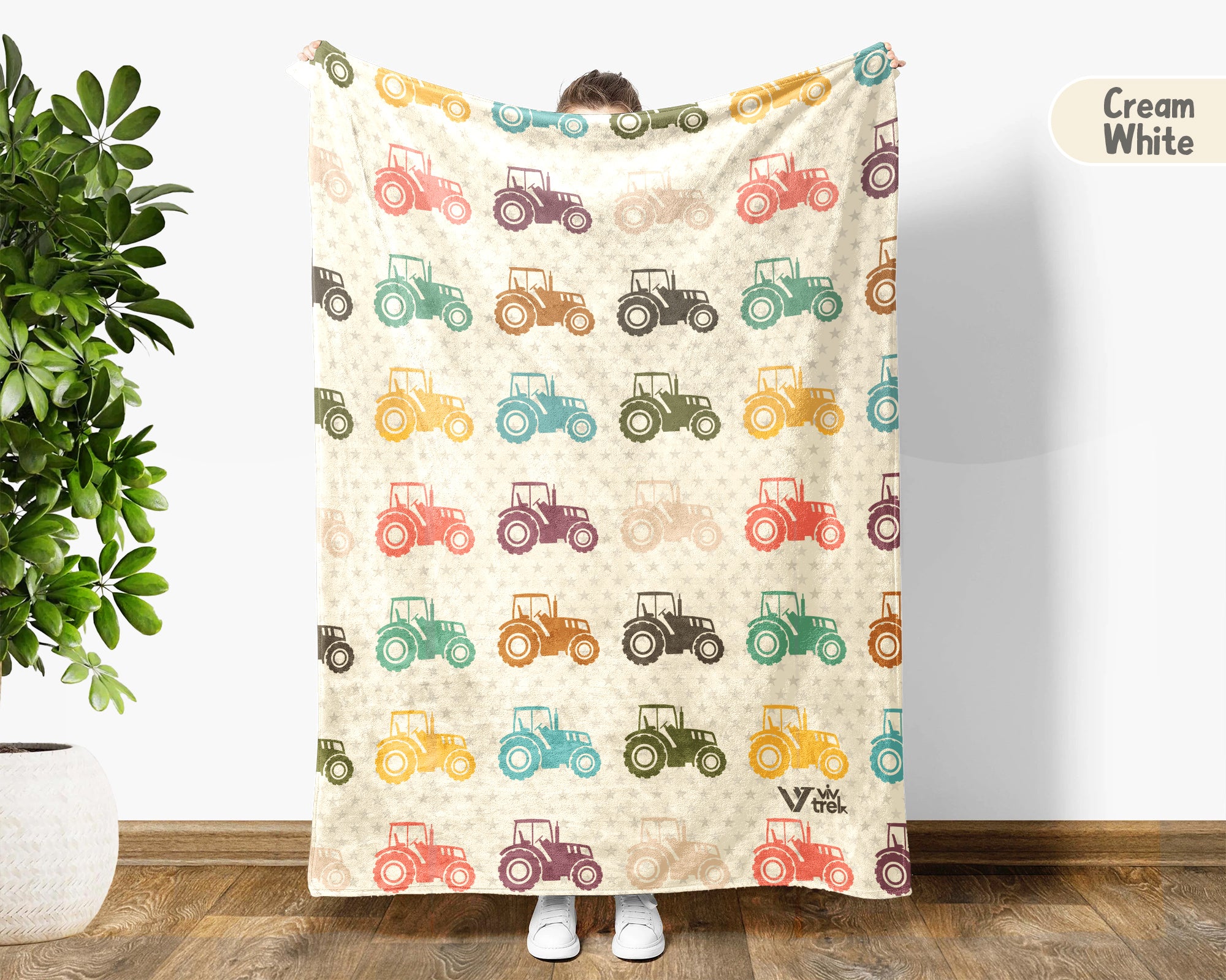 Retro Farming Blanket Gift for Country Lovers, Cozy Tractor Field Throw, Farmhouse Decor Accent for Bedroom and Living Spaces