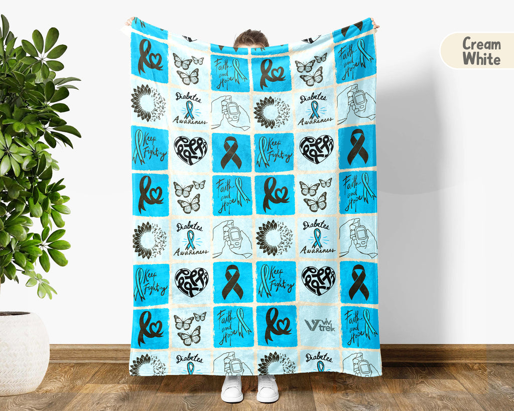 Diabetes Awareness Blanket for November, Cozy Blue Circle Ribbon Throw for Patients, Caregivers & Family, Battle Blankets Meaningful Support Gift