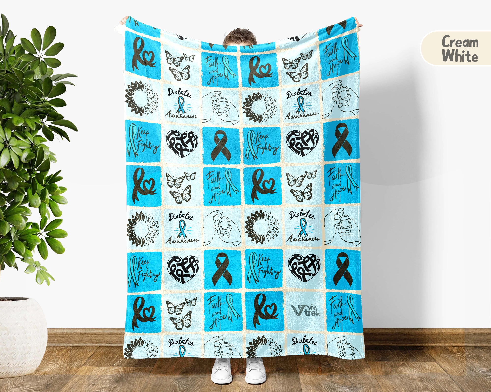 Diabetes Awareness Blanket for November, Cozy Blue Circle Ribbon Throw for Patients, Caregivers & Family, Battle Blankets Meaningful Support Gift